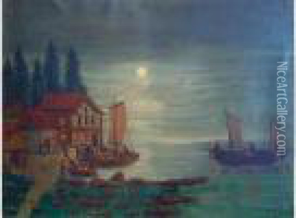 Pecheur Au Clair De Lune  Oil Painting - Louis Vivin