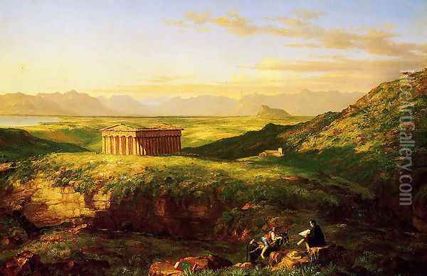 The Temple of Segesta with the Artist Sketching Oil Painting - Thomas Cole