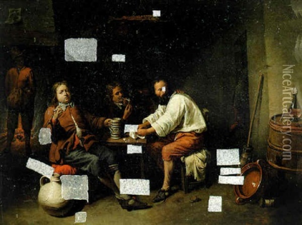 Gentlemen Drinking In An Inn Oil Painting - David Ryckaert III