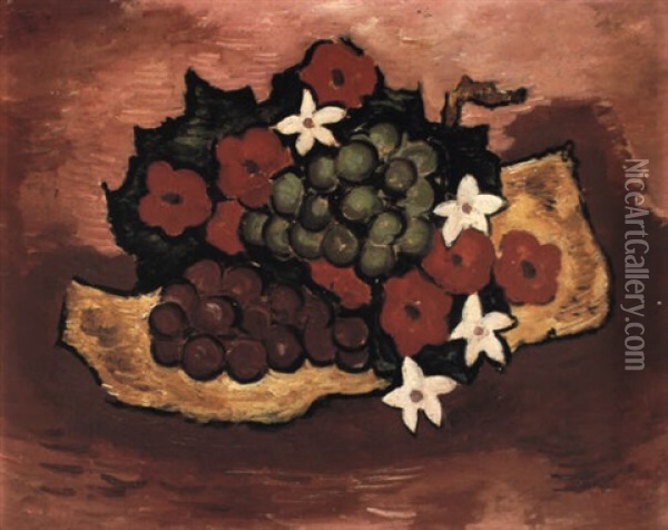 Still Life With Grapes And Flowers Oil Painting - Marsden Hartley