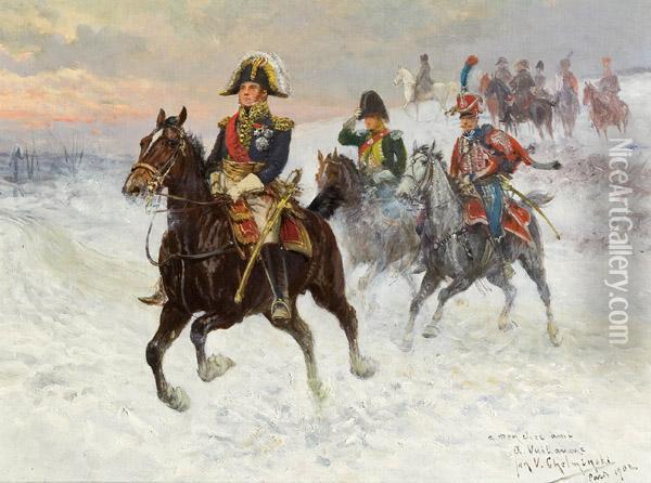 Marschall Ney Und Napoleon Mit Ihren Truppen Wahrend Des Russlandfeldzuges Oil Painting - Jan van Chelminski