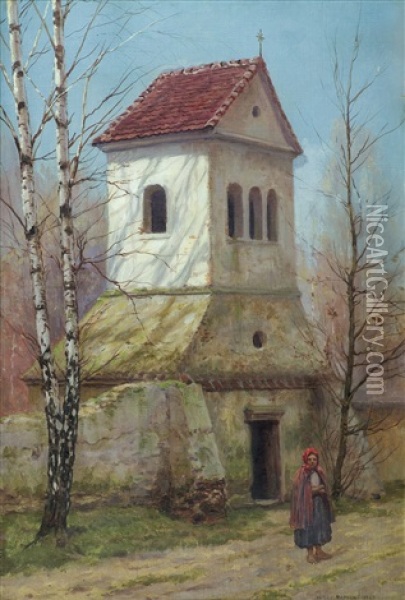 In Front Of Belfry Oil Painting - Jozef Rapacki