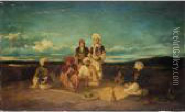 Oriental Musicians In A Landscape Oil Painting - William James Muller