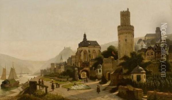 Das Rheinufer Bei Oberwesel Oil Painting - Christian Eduard Boettcher