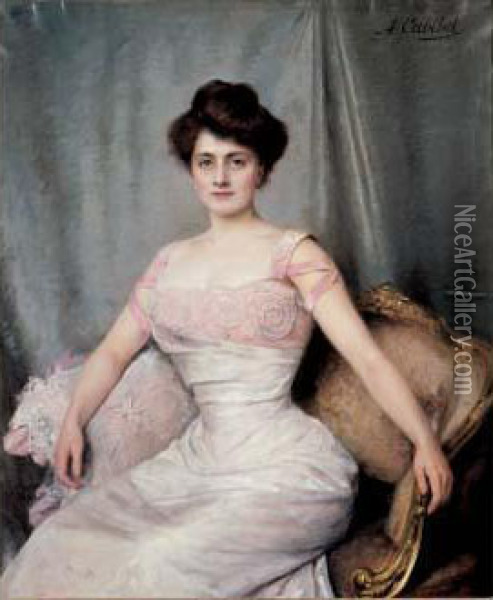 Jeune Elegante Dans Un Interieur Oil Painting - Anna Cabibel