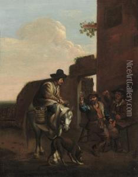 Peasants Outside A Tavern Oil Painting - Pieter Van Laer (BAMBOCCIO)