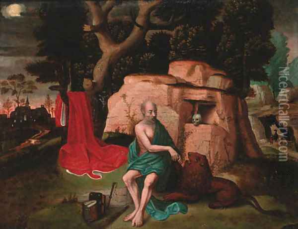 Saint Jerome in the wilderness Oil Painting - Lucas Gassel
