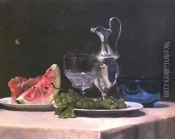 Still Life Study Of Silver Glass And Fruit Oil Painting - John La Farge