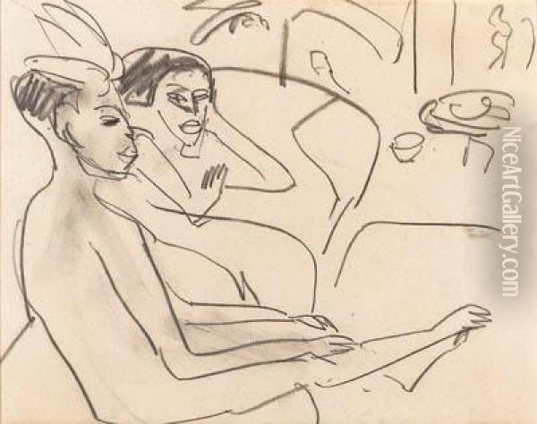 Sitzendes Paar (milli Und Ihr Freund) Oil Painting - Ernst Ludwig Kirchner