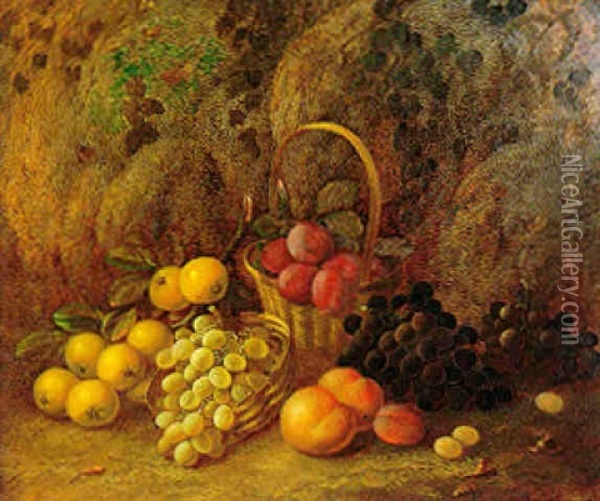 Still Life Of Fruit On A Mossy Bank Oil Painting - Vincent Clare