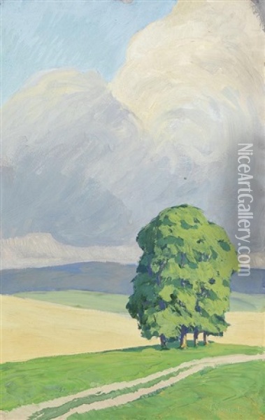 Baumbestandene Feldlandschaft Oil Painting - Engelberg Gminska