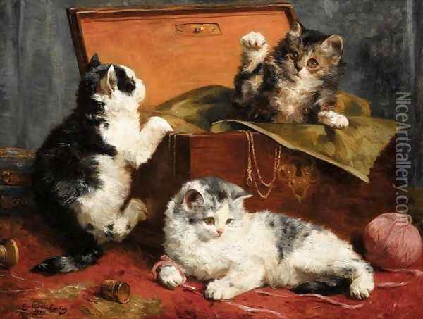 Kittens at Play Oil Painting - Charles van den Eycken