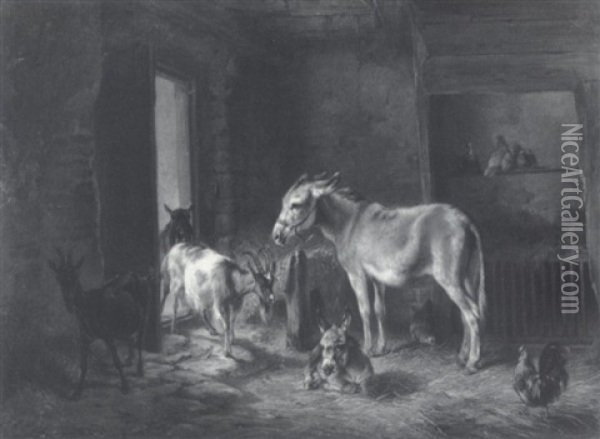 In The Barn Oil Painting - Benno Raffael Adam