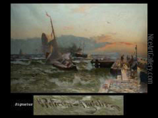 Sturmische Nordsee Mit Schiffen Oil Painting - Heinrich Petersen-Angeln