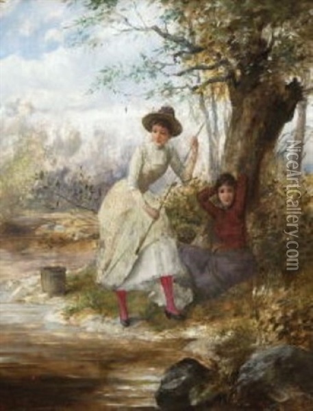 Zwei Angelerinnen Am Fluss Oil Painting - Franz Von Persoglia