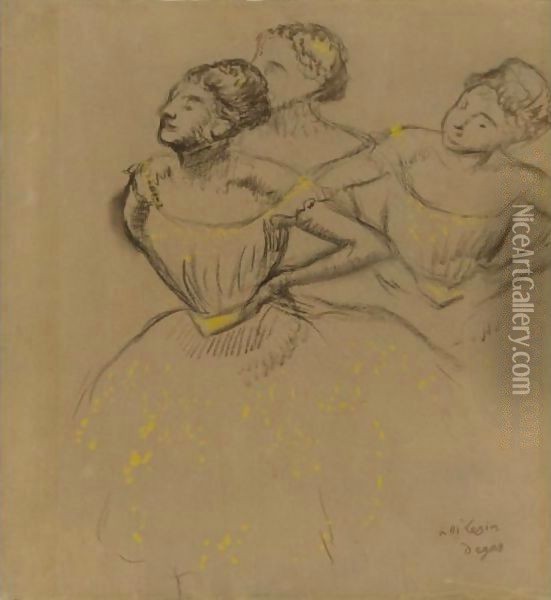 Etude De Trois Danseuses Oil Painting - Edgar Degas