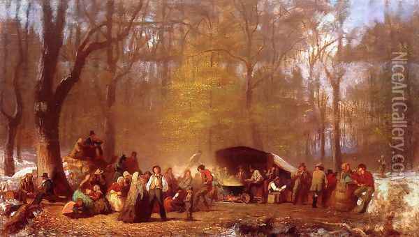 Sugaring Off at the Camp, Fryeburg, Maine Oil Painting - Eastman Johnson
