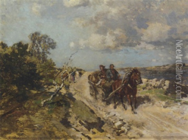 A Cart On A Sandy Track, Estland Oil Painting - Gregor von Bochmann the Elder