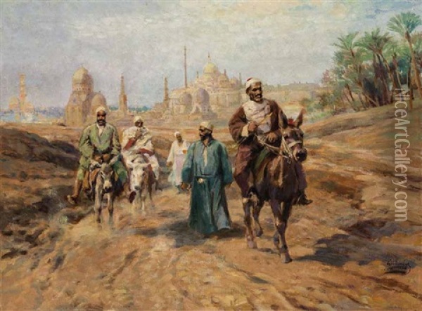Reitende Araber Vor Der Stadt Oil Painting - Karoly Cserna