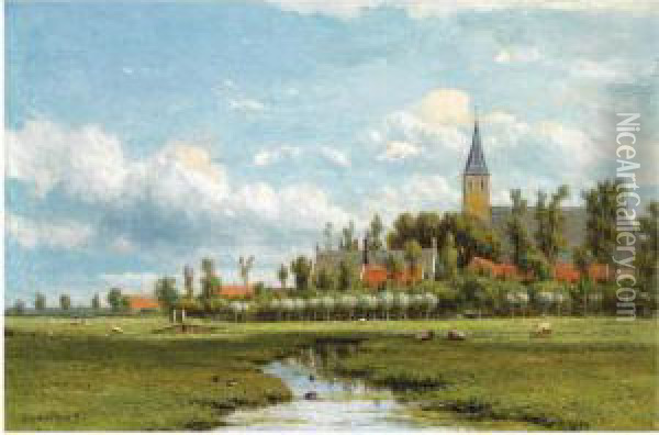 A View Of A Dutch Town In Summer Oil Painting - Jacob Jan van der Maaten