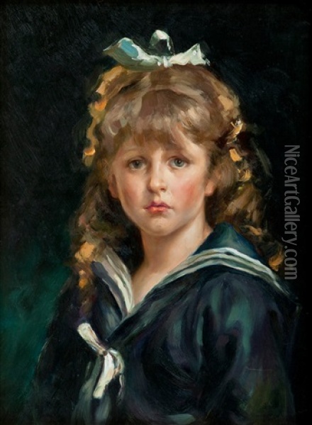 Girl In A Sailor Dress Oil Painting - Dora Wahlroos