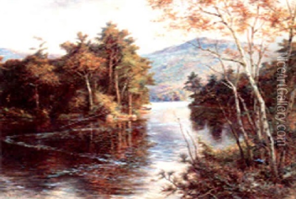 River Landscape Oil Painting - Paul Dominique Philippoteaux
