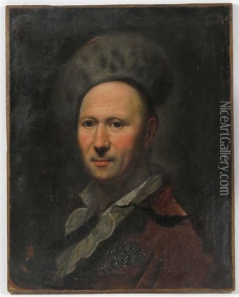 Portrait Of Man Wearing Fur Hat Oil Painting - John Francis Rigaud