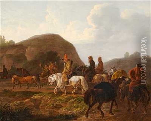 Kosakscene I Naerheden Af Dresden Oil Painting - Christian David Gebauer