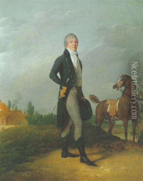 Portrait (d'alexis Gedeon?) Dans Un Paysage Oil Painting - Robert Jacques Francois Faust Lefevre