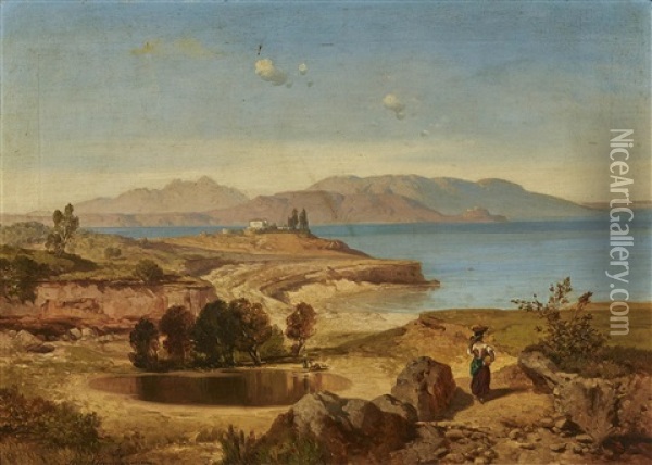 At The Lake Como (pair) Oil Painting - August Albert Zimmermann