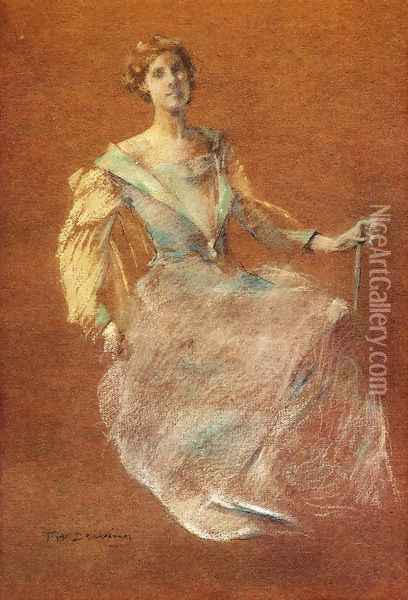 Lady in Blue Oil Painting - Thomas Wilmer Dewing
