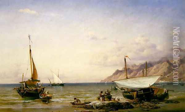 Fishermen maintaining their nets, 1847 Oil Painting - Edward William Cooke