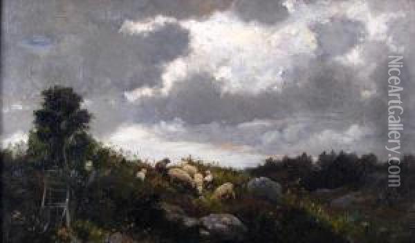Sheep On A Hillside Oil Painting - Frederick Porter Vinton