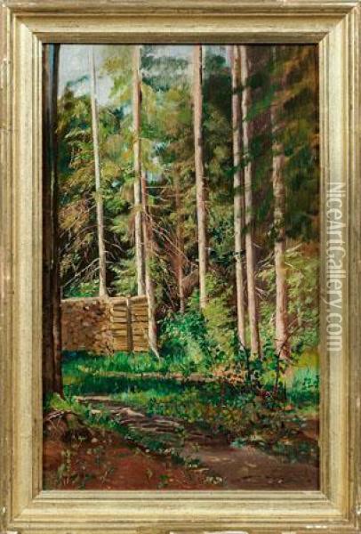Holzstos An Einem Waldweg Oil Painting - Stanislaw Zukowski
