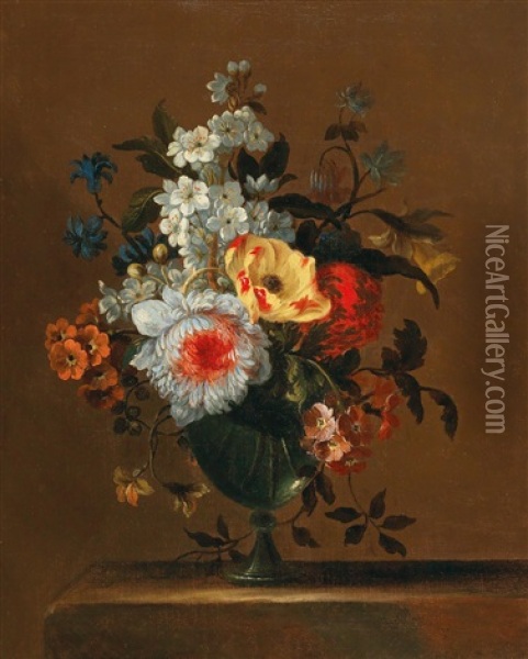 A Flower Still Life In A Glass Vase Oil Painting - Charles Gilles Dutillieu