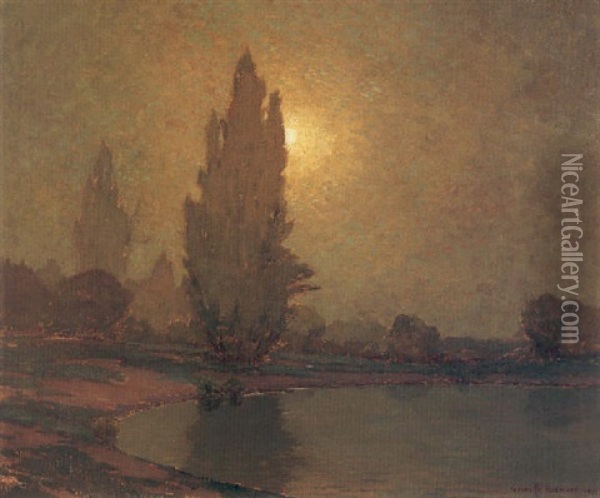 Sunset Over Lake Merritt, Oakland Oil Painting - Granville S. Redmond