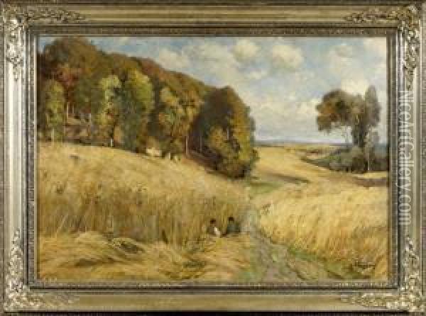 Landscape With Grainfield Oil Painting - Carl Wagner
