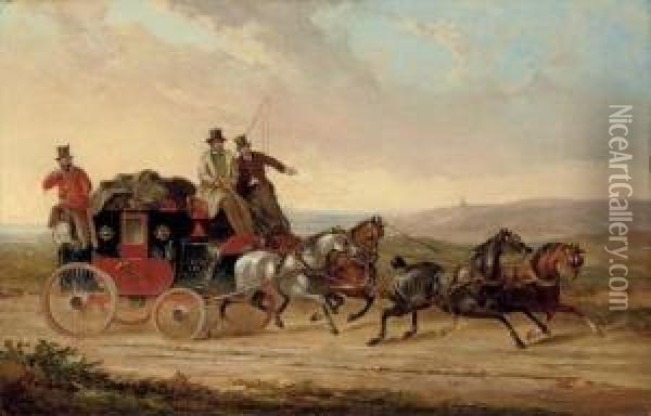 The Derby To London Mail Coach Oil Painting - Charles Cooper Henderson
