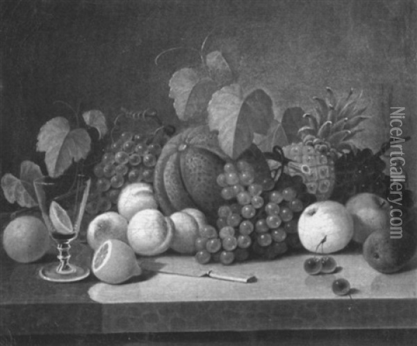 Still Life With Fruit And Wine Glass Oil Painting - Carducius Plantagenet Ream