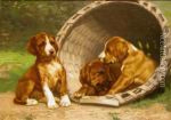 Basket Of Puppies Oil Painting - John Henry Dolph