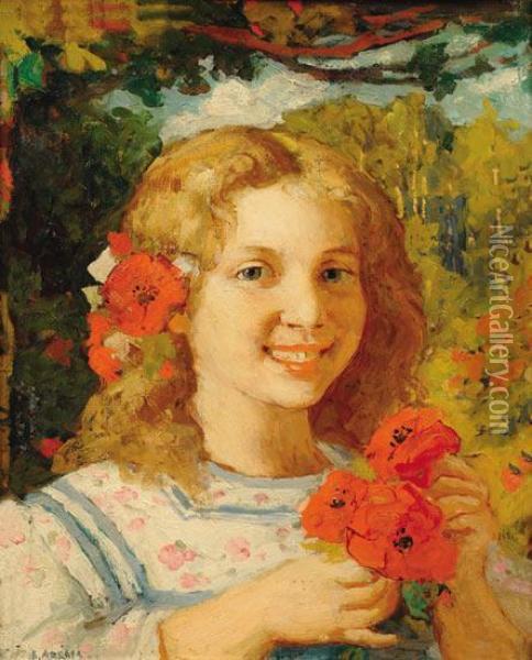 Fillette Au Bouquet Oil Painting - Ernest Azema