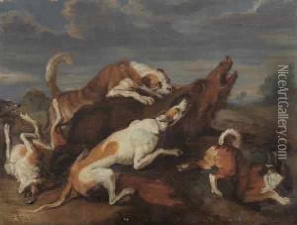 Hundemeute Im Kampf Mit Einem Wildschwein Oil Painting - Paul de Vos