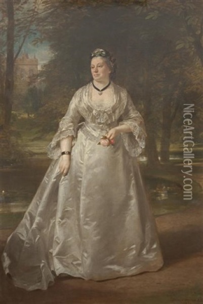 Full-length Portrait Of A Lady In The Grounds Of Culzean Castle Oil Painting - Daniel Macnee
