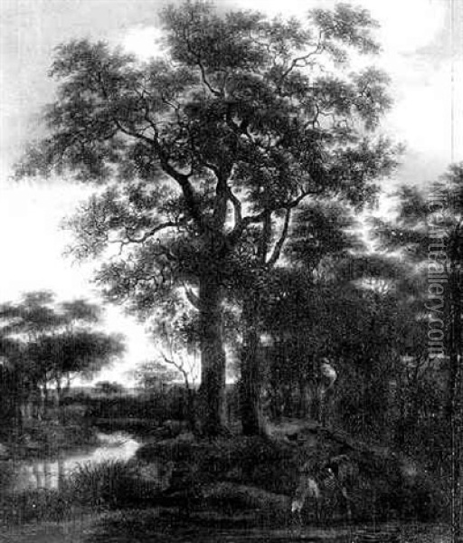 A Wooded Landscape With A Traveller Watering His Horse By The Edge Of A Stream Oil Painting - Pieter Jansz van Asch