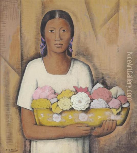 India Con Flores Oil Painting - Alfredo Ramos Martinez