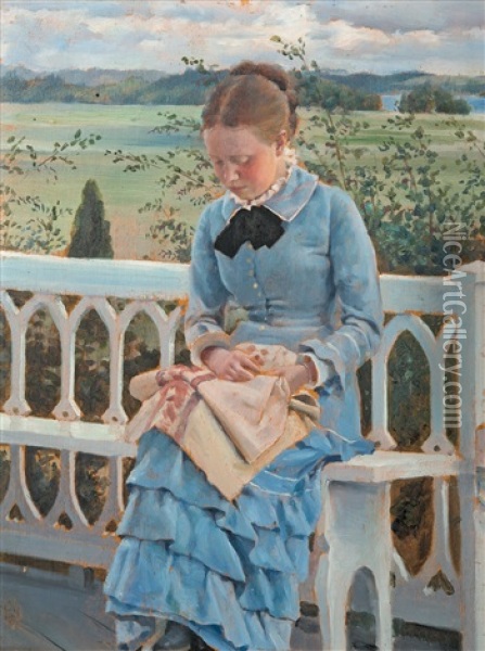 A Girl Oil Painting - Gunnar Fredrik Berndtson