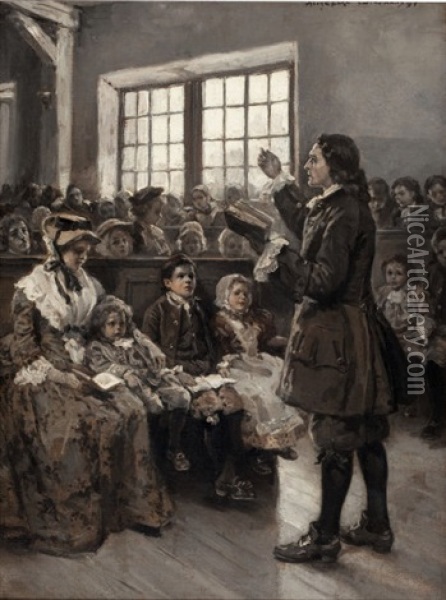 John Wesley Teaching His Sunday School Oil Painting - Alice Barber Stephens