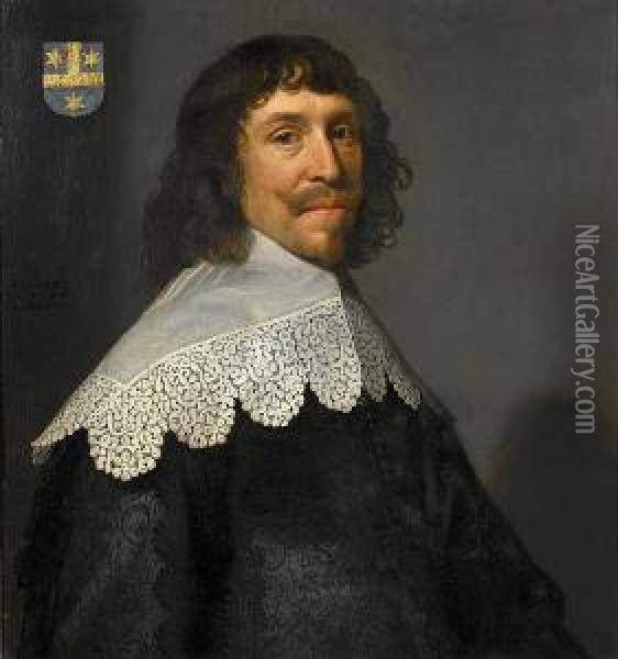 Portrait Of Jacob Pauw Of Delft,
 Half-length, In An Embroidered Black Silk Tunic And Lace Collar Oil Painting - Michiel Jansz. Van Miereveldt