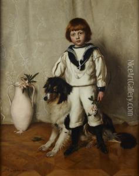 Patrick, Son Of Sir David Chalmers, And His Dog Oil Painting - John Henry Lorimer