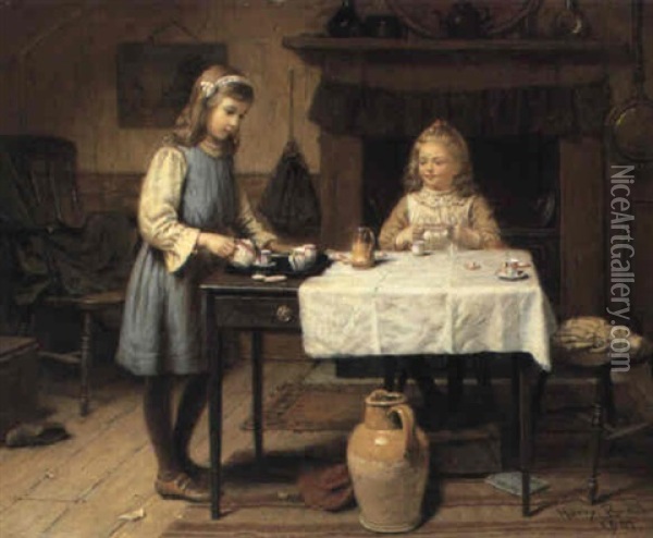 The Tea Party Oil Painting - Harry Brooker